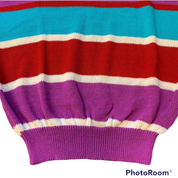 Vintage 80s Striped Sleeveless Knit Sweater by GOTHAM. Size Large - Picture 2 of 15